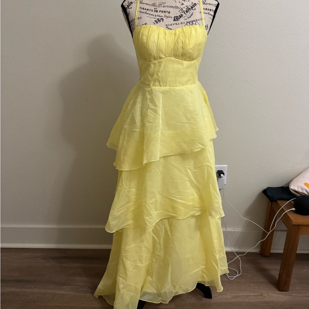 Elegant Yellow Layered Dress